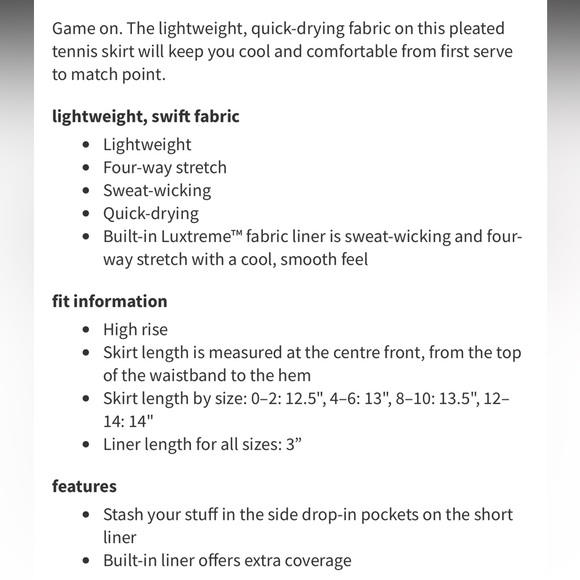 Lululemon HR Pleated Tennis Skirt size 8 white - Picture 3 of 7